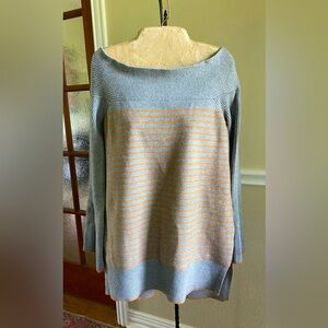 ANTHROPOLOGIE ELISE RIBBED STRIPED OFF-THE-SHOULDER SWEATER TUNIC GREY